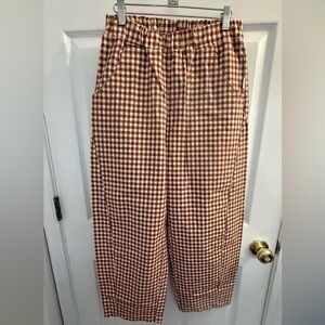 Gingham Straight-Leg 100% Cotton Pants in Brown and White